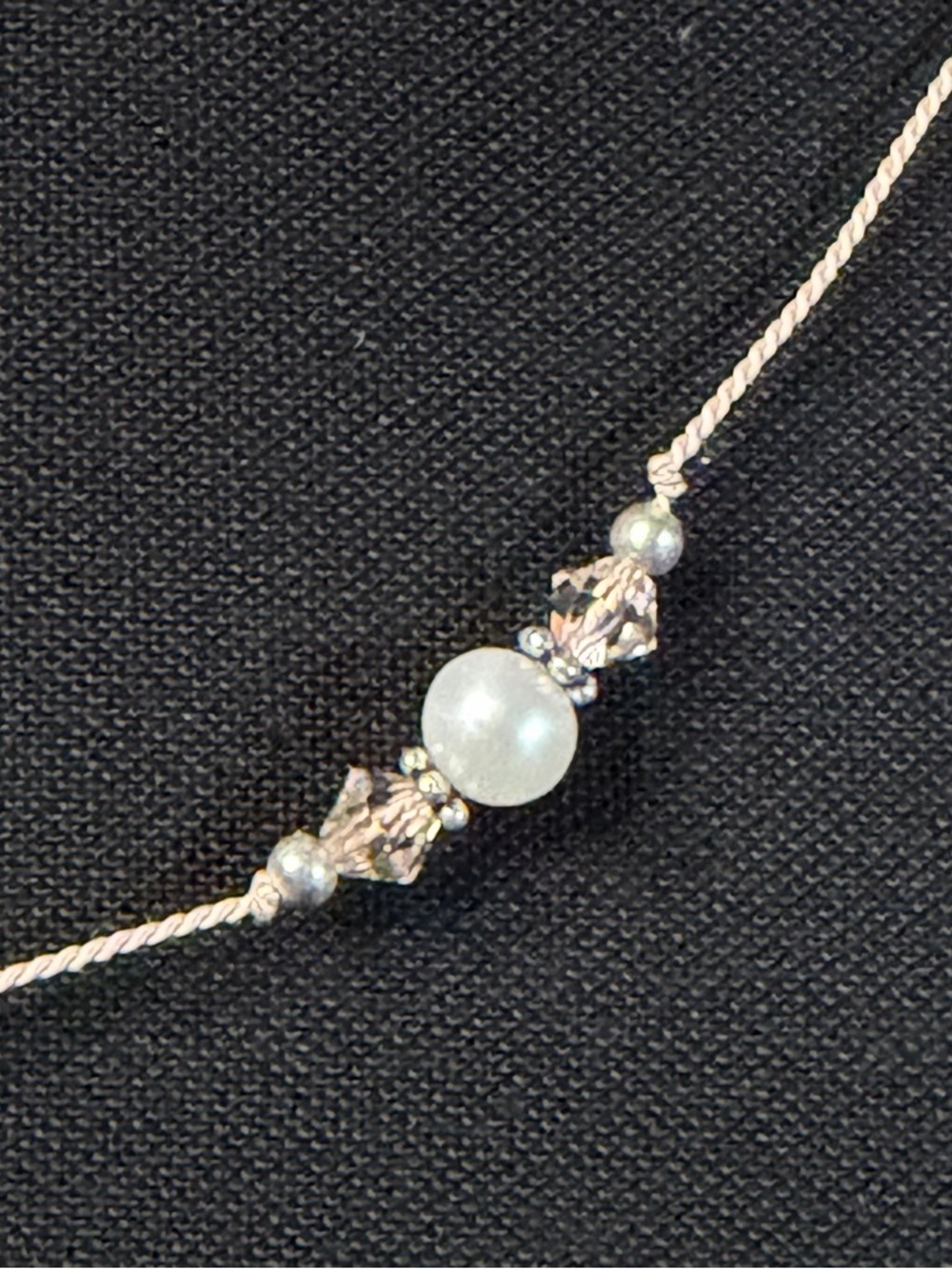 Freshwater pearl, crystal and sterling silver pink cord necklace. - Picture 4 of 12